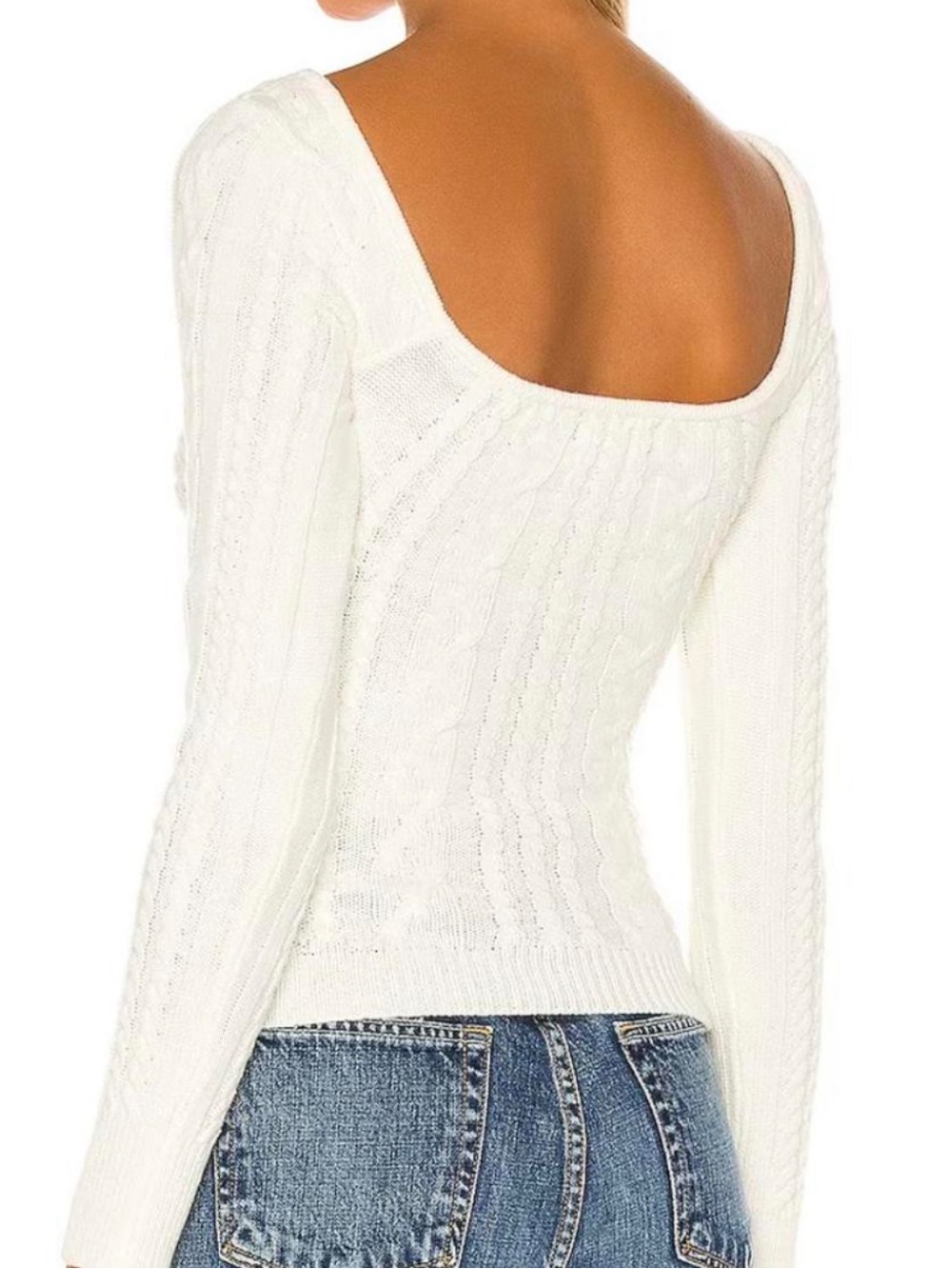 MAJORELLE Ivory Off-the-Shoulder Cable Knit Sweater - Picture 2 of 4
